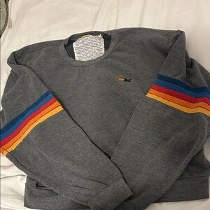 Aviator Nation Gray Crewneck with Rainbow Stripes
